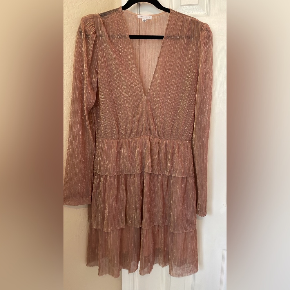 Socialite Shimmering Pink Tiered Mini Dress